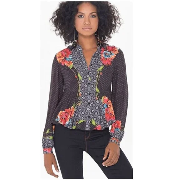 Farm Rio Floral Polka Dot Blouse - Picture 1 of 10